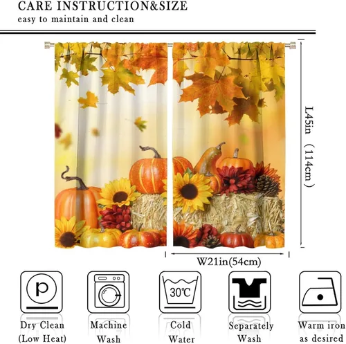 Vista 2 de Cortinas rústicas de calabazas de otoño, girasoles de otoño, cosecha de Acción de Gracias, granja, romántica, otoño, dormitorio, sala de estar