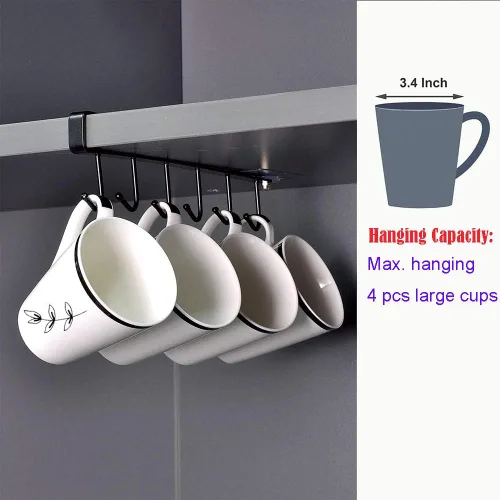 Vista 3 de AliCH - 2 ganchos para tazas debajo del gabinete, soporte adhesivo para tazas de café, sin clavos, para tazas, utensilios de cocina, corbatas