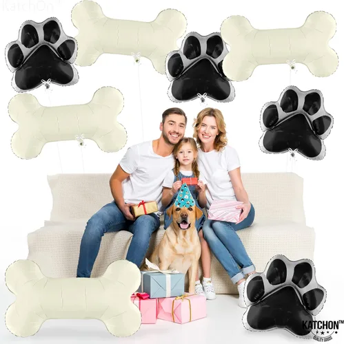Vista 9 de KatchOn, Silver Lets Pawty Balloons - Paquete de 11 globos para perros, globos de patas Globo negro de hueso de perro para decoraciones