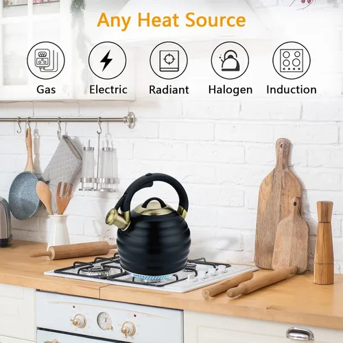 Vista 4 de Tetera de Té para Estufa Superior con Silbato, Tetera de 3.2 Quarts de Acero Inoxidable con Asa Ergonómica Resistente al Calor