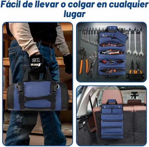 Vista 2 de Bolsa de herramientas enrollable ROCKCOON, organizador de herramientas resistente enrollable, bolsa de almacenamiento de herramientas portátil que