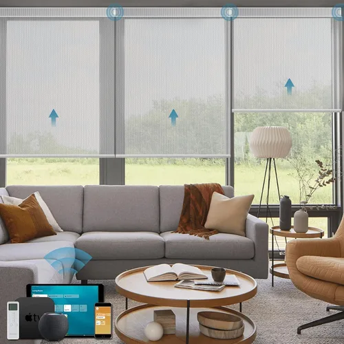 Vista 40 de Cortinas enrollables inteligentes de filtrado de luz motorizadas compatibles con HomeKit, persianas inteligentes para ventanas con 1% de apertura