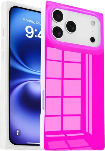 Vista 9 de Funda rectangular compatible con iPhone 15 Neon para mujer, diseño de lujo de fluorescencia brillante, flexible, suave, delgada, de gel de goma TPU