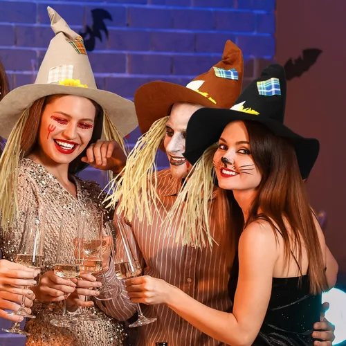 Vista 6 de ramede Paquete de 12 sombreros para disfraz de espantapájaros de Halloween, sombrero de mago, accesorio para adultos, hombres, mujeres y niños