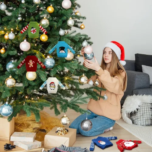 Vista 4 de Aoriher 6 piezas de ropa de muñeca de Navidad, accesorios de Navidad, conjunto de suéter pequeño, ropa de punto, alce, Navidad, árbol de Papá Noel