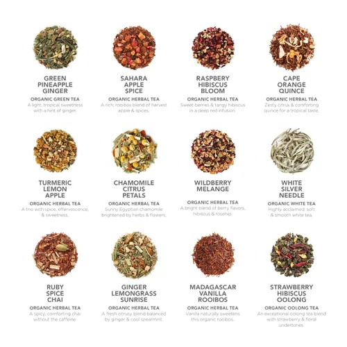 Vista 4 de Teabloom - Colección de té piramidal más fina del mundo, 24 variedades de tés orgánicos y kosher certificados por USDA - Té negro, té verde, té