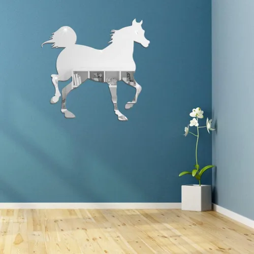 Vista 5 de FOMIYES Decoración para el hogar, espejo acrílico 3D, decoración en forma de caballo, calcomanías de arte de pared autoadhesivas para el hogar, sala