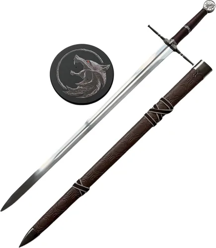 Vista 7 de Geralt - Espada de acero plateado de 50 pulgadas, espada de lobo blanco, espada larga medieval de fantasía, acero inoxidable 2CR13 con una placa