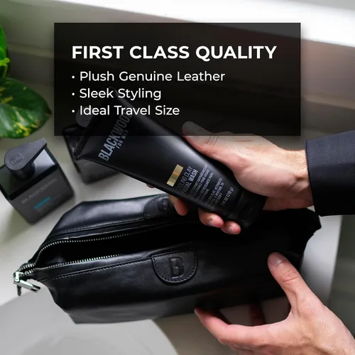 Vista 3 de Blackwood For Men Signature Dopp - Bolsa de viaje portátil hecha de piel auténtica de alta calidad, duradera, impermeable, totalmente lavable