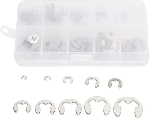 Vista 3 de Surtido de clips métricos E, kit de sujeción de anillos de retención externos sin rebabas para reparación de ejes, acero inoxidable 304, plata