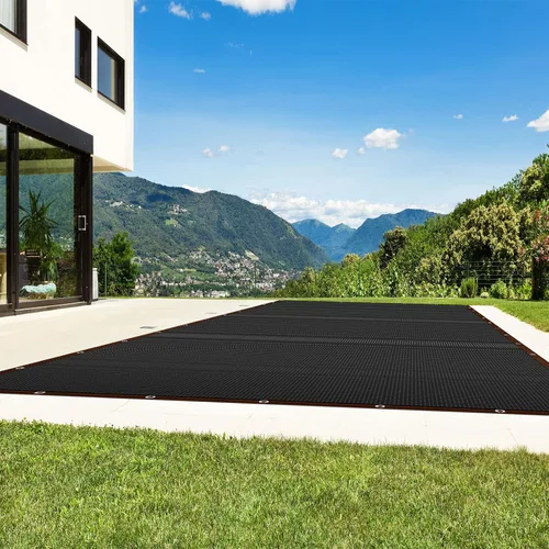 Vista 5 de Riakrum Cubierta de red de hojas de piscina de 20 x 40 pies, rectangular, color negro, cubierta de malla para estanque para piscinas enterradas que