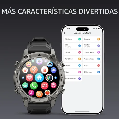 Vista 9 de Smart Watch for Men, Outdoor GPS, Answer/Make Call, 5ATM Waterproof, 50mm 1.43" AMOLED, Offline Maps 4GB RAM, Compass, Voice Assistant, Heart