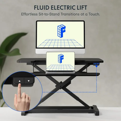 Vista 3 de FLEXISPOT Convertidor eléctrico de escritorio de pie de 32 pulgadas, elevador de escritorio motorizado para sentarse a pie, monitor de escritorio
