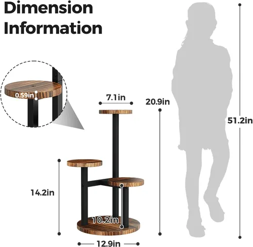 Vista 4 de Bamworld Soporte para Plantas de Esquina Interior de Metal y Madera Estante para Plantas Exterior Soportes Altos para Plantas Mesas para Plantas