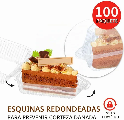 Vista 3 de Goiio 100 Piezas Recipientes de Plástico para Rebanadas de Pastel, Recipiente para Pastel de Queso con Tapa con Bisagras de 4.33 Pulgadas