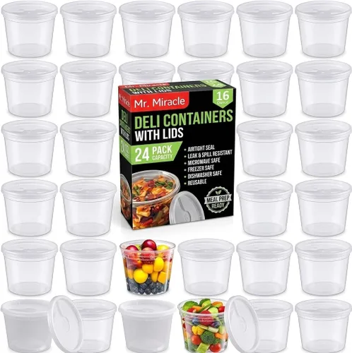 Vista 12 de Mr Miracle Recipientes de 8 onzas con tapas, paquete de 24 recipientes de plástico transparente herméticos reutilizables para alimentos y multiusos