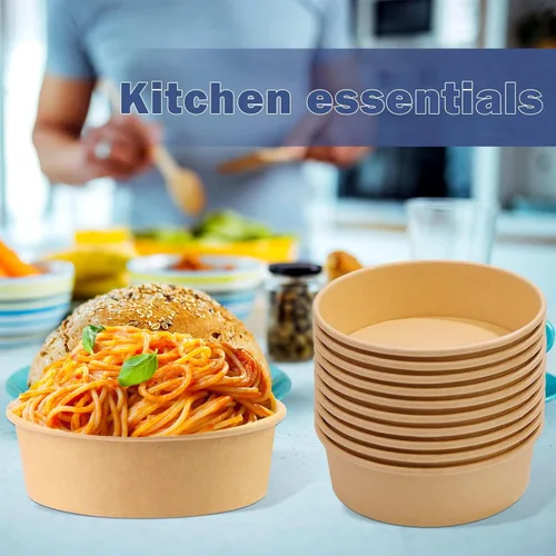 Vista 6 de 50 recipientes desechables de 17 onzas con tapas, cuencos de papel desechables de 16.9 fl oz con tapas transparentes, recipientes de alimentos