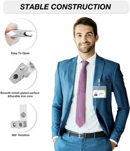 Vista 3 de Portatarjetas con clip, soporte grueso transparente para tarjetas de identificación horizontal de plástico con cremallera resellable impermeable