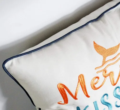 Vista 3 de Funda de almohada bordada con diseño de besos de sirena y deseos de estrella de mar, cuadrada de 18 pulgadas, funda de almohada decorativa de lona