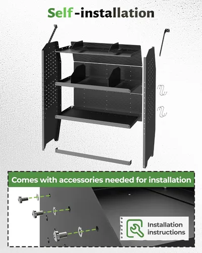 Vista 5 de Estantería para van de carga StarONE con almacenamiento, compatible con Ford Transit, GM, NV, Promaster, Sprinter y Metris con ganchos, negro