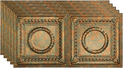 Vista 29 de FASÄDE Rosette - Panel de techo decorativo de vinilo adhesivo de 2 x 4 pies en bronce antiguo (paquete de 5)