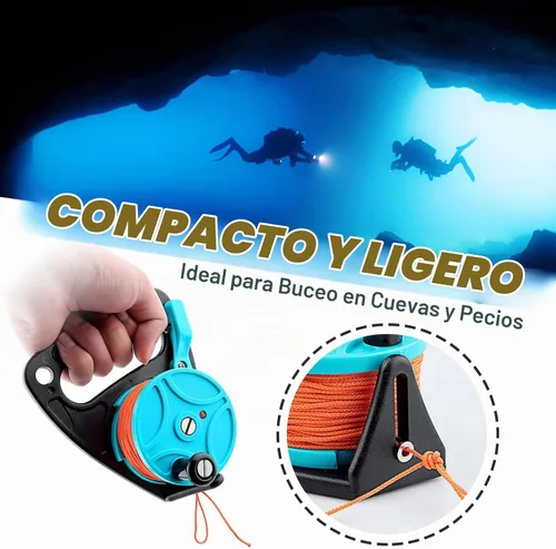 Vista 2 de Carrete de buceo con tapón de pulgar y línea de 150 pies azul