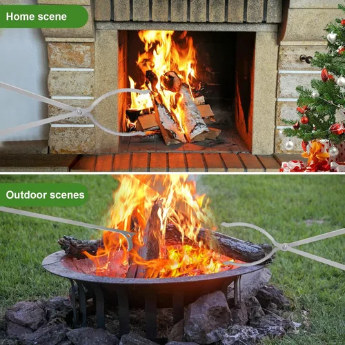 Vista 4 de Juego de pinzas para fogata de 28 pulgadas, pinzas de acero inoxidable para chimenea, agarrador de troncos adecuado para fogatas al aire libre