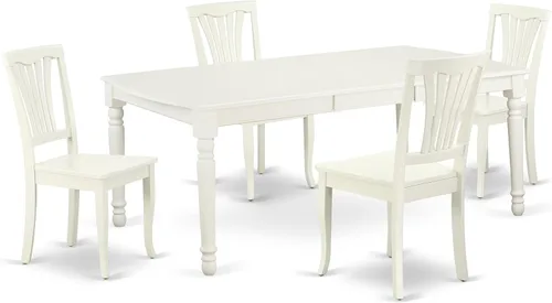 Vista 7 de East West Furniture DOAV9-BCH-LC - Juego de mesa de comedor de 9 piezas, incluye una mesa rectangular de madera con hoja de mariposa y 8 sillas