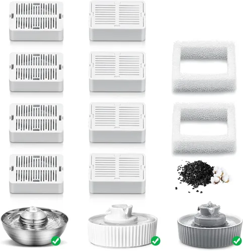 Vista 3 de Wave and Cup Cake - Filtro de fuente de porcelana para gatos, 8 filtros de carbono, 2 filtros de espuma, fuente de cerámica, dispensador de agua