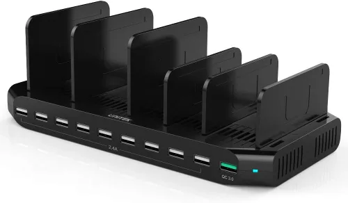Vista 8 de Unitek Estación de carga rápida con carga rápida 3.0, estación de carga múltiple USB para múltiples dispositivos, iPhone, iPad, tableta, Kindle