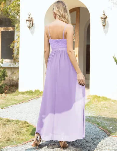 Vista 4 de DRESSTELLS Vestidos largos formales para mujer vestidos de dama de honor de gasa vestidos formales largos con tirantes delgados y vestidos de noche