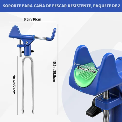 Vista 3 de Soporte para Caña de Pescar para Suelo, Soportes Mejorados para Caña de Pescar de Orilla Ajustables 360°, 2/4 piezas Soporte Extra Largo para Caña