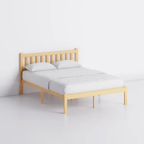 Vista 8 de Askeld Base de cama de madera tamaño matrimonial con cabecero, plataforma de bambú sólido de 14 pulgadas de alto, no necesita somier, marco de cama