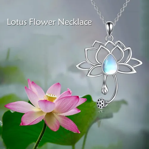 Vista 6 de YAFEINI Celtic Knot Butterfly Necklace Sterling Silver Moonstone Butterfly Lotus Pendant Jewelry Birthday Gifts for Women Girls