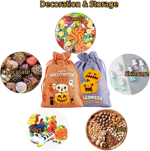 Vista 7 de HIPIHOM 24 bolsas de regalo con cordón de arpillera, bolsas de dulces para decoración de fiesta de Halloween