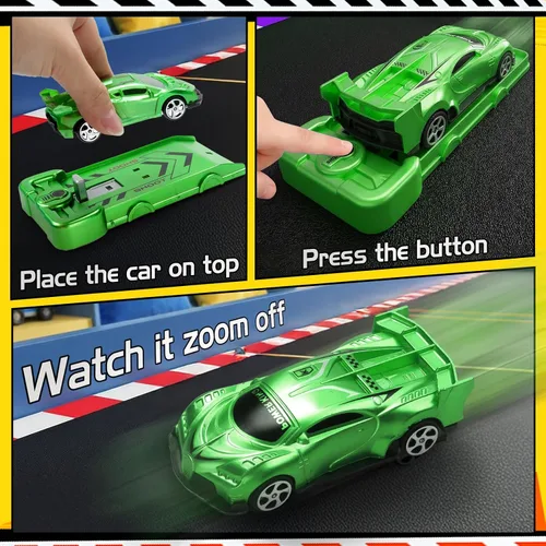 Vista 6 de Aooess 6 PC Catapult Car Toy para Kid 3-5 Car Toy Set con lanzadores Trofeo Coches de carreras de bolsillo portátiles, juguetes interactivos