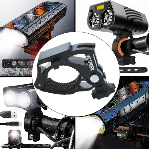 Vista 6 de Soporte de bicicleta de repuesto para luz de bicicleta, soporte de aluminio para luces de bicicleta, soporte universal para faros delanteros