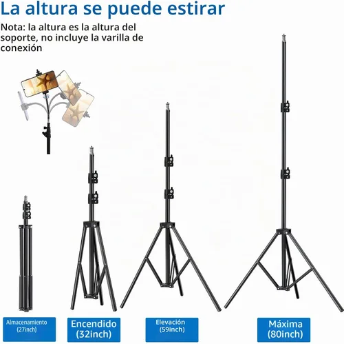 Vista 2 de Trípode para teléfono celular de 27 pulgadas a 80 pulgadas, soporte de video ajustable para iPhone y cámara, grabación de video