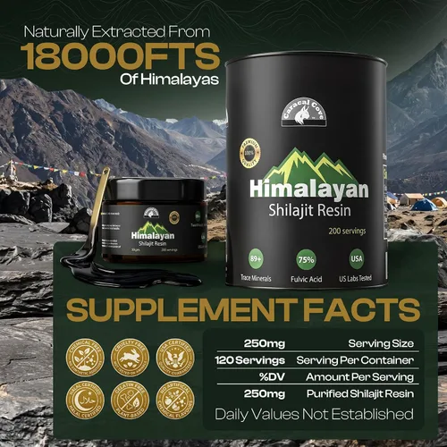 Vista 2 de Shilajit orgánico puro del Himalaya de grado dorado para hombres y mujeres, Himalaya 75%+ ácido fúlvico y 85+ oligominerales, resina para energía e