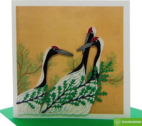Vista 5 de Grues de Momoyogusa – Flores de Cien Generaciones (1909) de Kamisaka Sekka Tarjeta de Felicitación de Arte Filigrana, Tarjeta de Felicitación