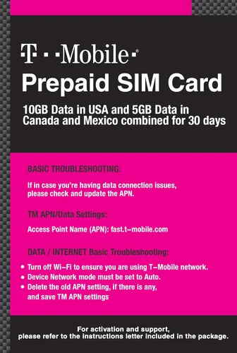 Vista 5 de Tarjeta SIM prepagada de Canadá, México y EE. UU. T-Mobile 10GB 4G LTE Datos en Estados Unidos y 5GB de datos en Canadá o México combinados