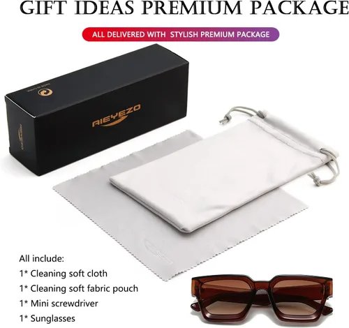 Vista 44 de AIEYEZO Gafas de sol cuadradas para mujeres y hombres, gafas de sol cuadradas con montura gruesa, estilo de diseñador simple