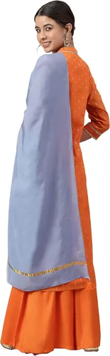 Vista 5 de Janasya Kurta tejida de seda chanderi naranja india para mujer con Palazzo y Dupatta
