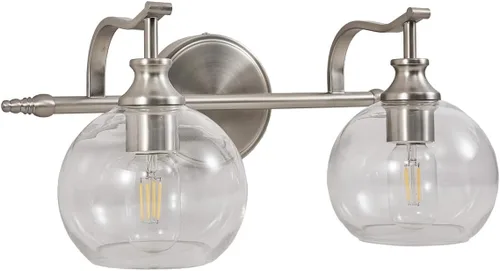 Vista 18 de ANDY STAR Lámparas de baño de níquel cepillado, luces de tocador de 1 luz, apliques modernos de pared de baño con pantalla de vidrio transparente