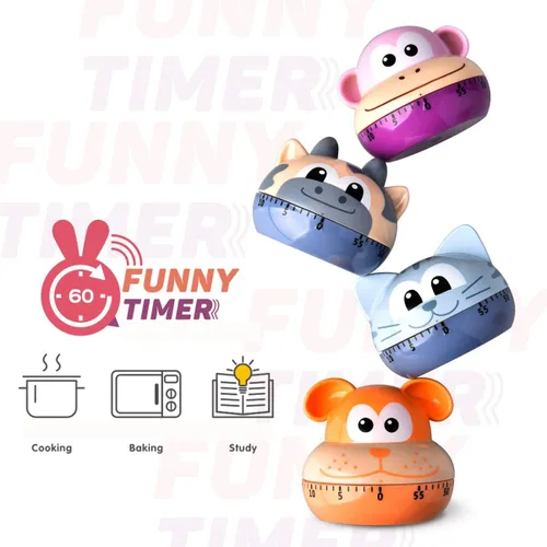 Vista 5 de Divertidos temporizadores mecánicos de animales, 60 minutos, dispositivo de cocina, temporizador de cocina, reloj con alarma fuerte, contadores