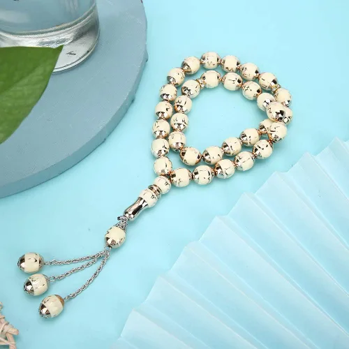 Vista 2 de HEEPDD Cuentas de oración musulmana de 13.8 in de longitud y 0.472 in, pulsera Tasbih beige, 33 cuentas de conteo preciso de Dhikr para uso diario