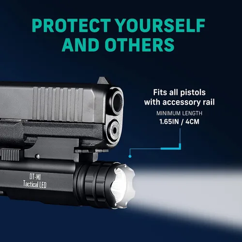 Vista 3 de Linterna táctica LED tipo pistola, recargable, con salida rápida de 300 lúmenes modelo DT-M1 de DefendTek
