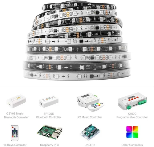 Vista 3 de BTF-LIGHTING WS2811 Tira LED direccionable Ultra brillante 5050 SMD RGB 60LED/m 20Pixels/m Píxeles Multicolor Luz Total 300LED 100Pixeles 16.4ft