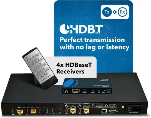 Vista 2 de OREI Extensor Matriz Switch 4x4 400ft 4K HDBaseT PoC bidireccional IR CEC Extensor de conmutadores de matriz, matriz HDMI HDBaseT - 18 Gbps, Dolby