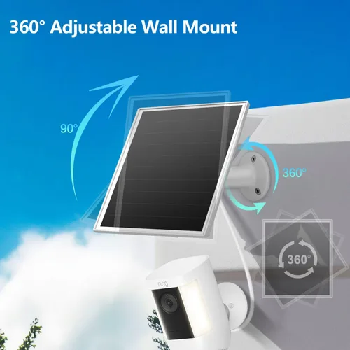 Vista 4 de Panel Solar de 6W para Cámara Ring, Cargador Solar Compatible con Ring Spotlight/Stick Up Cam Battery/Plus/Pro, Cargador Solar Impermeable con USB-C